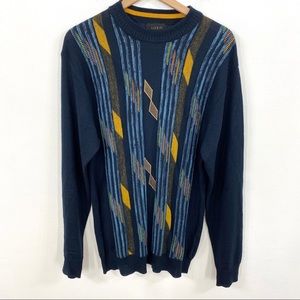 MIKO Navy Geometric Print Grandpa Sweater